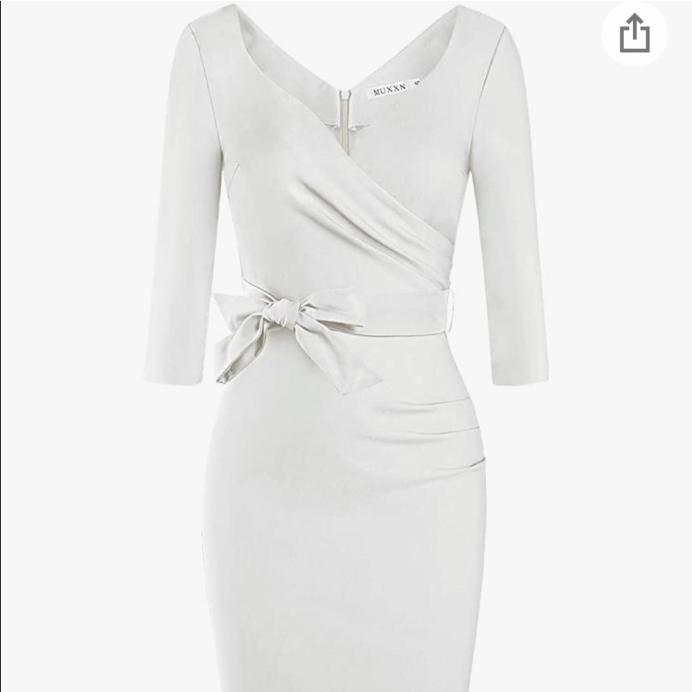 MUXXN Women's Vintage Faux Wrap V Neck 3/4 Sleeve Dress with Belt